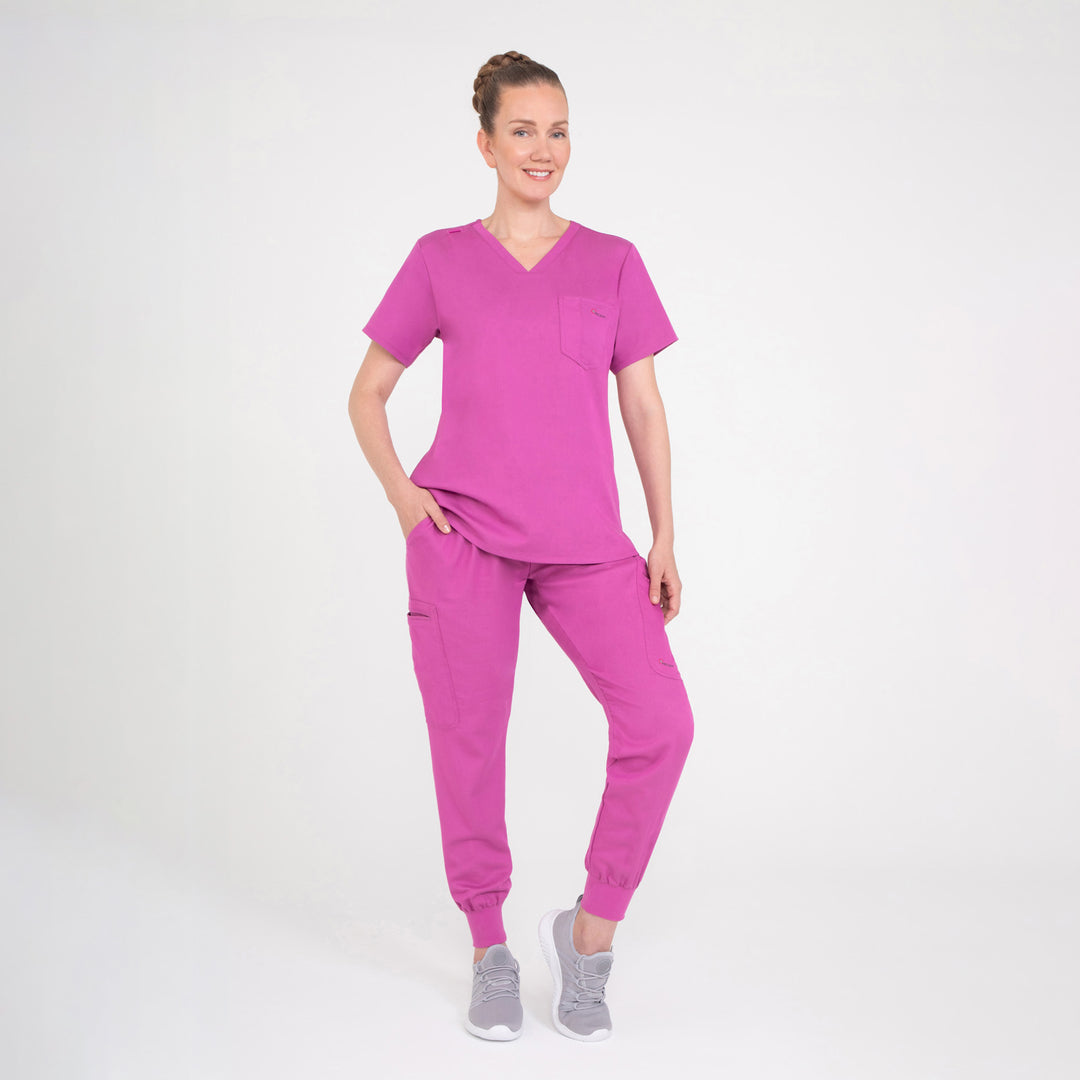 CopperActive™ Women's Scrub Set Fuchsia V-neck Top and Jogger Pants – Swiss  Precision Active